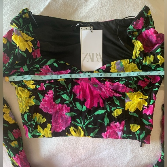 Zara Floral Off The Shoulder Fitted Wired Mesh Top Womens Sz M NWT - Picture 8 of 11